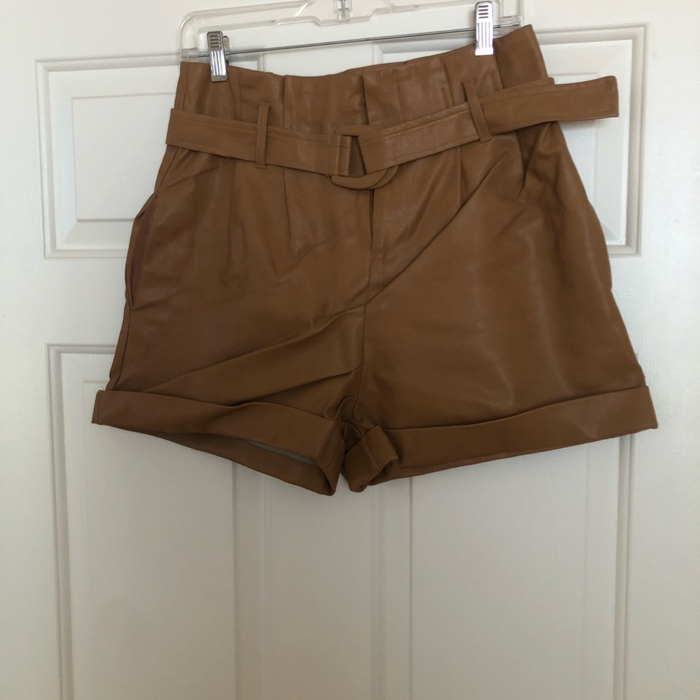 Brown High Waist Cotton Blend Shorts